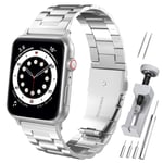 Hianjoo Strap Compatible with Apple Watch 38mm/40mm/41mm, Ultra Thin Solid Stainless Steel Metal Wristband with Durable Folding Clasp Replacement for Apple iWatch Series 7/SE/6/5/4/3/2/1- Silver