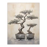 Artery8 Japan Bonsai Trees Oil Painting Pallet Knife Neutral Grey Tone Textured Artwork Extra Large XL Wall Art Poster Print