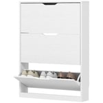 Skoskåp med 3 klaffar, skoställ, skotippare, smal skolåda för 9-12 par skor 80 x 17 x 108 cm, vit Aosom
