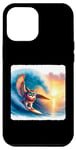 Coque pour iPhone 13 Pro Max Surf Chouette avec lunettes et écharpe sur vague au crépuscule. Confortable