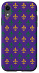 Coque pour iPhone XR Fleur de lis de la Nouvelle-Orléans aux couleurs violettes de Mardi Gras