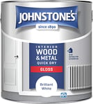 Johnstone's - Quick Dry Gloss - Brilliant White - Gloss Finish - Water Based - Interior Wood & Metal - Radiator Paint - Low Odour - Dry in 1-2 Hours - 25m2 Coverage per Litre - 2.5 L