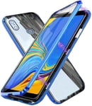 Coque Pour Xiaomi Mi Mix 3 5g Coque D'adsorption Magnétique Coque De Pare Chocs En Métal Coque De Protection Intégrale Avant Et Arrière Coque En Verre Trempé Transparent Etui À Rabat,Bleu