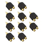 10Pcs RCA Phono Y Splitter Adapters 1 Male to 2 Female Converters Gold Plated Connector for Audio Video AV TV Cable Convert Adaptor