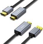 DisplayPort vers HDMI Lot de 2, 4K DisplayPort (DP) vers HDMI Câble de 1,8 m Compatible avec HP, ThinkPad, AMD, NVIDIA, Ordinateur de Bureau et Plus ? Mâle vers mâle, Gris sidéral