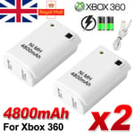 2 Pack Battery & Charger Cable for Microsoft Xbox 360 Wireless Controller White