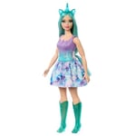 Barbie Poupées Licorne aux Cheveux colorés Fantaisie, aux Tenues avec Effet dégradé et aux Accessoires sur Le thème de la Licorne, HRR15