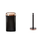 Tower T80904RB Kitchen Bin with Sensor Lid, Automatic Soft-Close, Manual Override, 58 Litre, Black & T826133BLK Cavaletto Towel Pole Kitchen Roll Holder with Soft Underliner, Black and Rose Gold