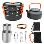 DHUMI Outdoor Camping Hiking TablewareAluminum alloy Portable Cookware Cooking Picnic Set Pot bowl Cup with Gas Stove Carabiner,or