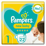 22 x Pampers New Baby, Size 1 - Carry Pack - With Protection For Sensitive Skin