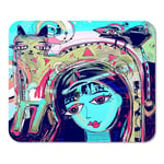 Mousepad Computer Notepad Office Abstract Digital Painting of Girl Cat and Bird Home School Game Player Computer Worker Inch