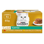 Purina Gourmet Gold - Lot de 48 conserves de Nourriture Humide pour Chat, terrines, au bœuf et aux tomates, 85 g chacune (12 boîtes de 4 x 85 g)