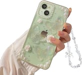 Kusiop Coque de Protection pour iPhone 14 - Transparent - Motif Papillon et Fleur - pour Femmes et Filles - Cristal à Paillettes - avec Jolie chaîne de Perles - Coque Souple pour iPhone 14
