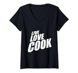 Womens Live Kitchen Love Cook Chef's Hat Master 5-star Meal Cuisine V-Neck T-Shirt