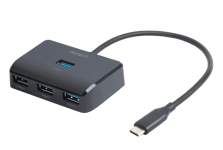 DELTACO – USB-C-keskitin, 4 USB-A-porttia, 5 Gbit/s, lisävirtalähde, musta (USBC-HUB203)