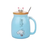 Cat Mug Cute Ceramic Coffee Cup with Lovely Kitty lid Stainless Steel Spoon,Novelty Morning Cup Tea Milk Christmas Mug Gift 380ML (Blue)