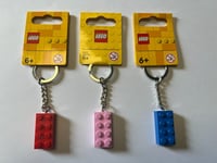 Lego Classic (2x4) Pink / Blue / Red Bricks Keychains Keyrings (x3)  - Brand New