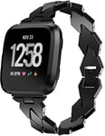 Abasic Watch Strap compatible with Fitbit Versa, Solid Stainless Steel Link Bracelet (Black)