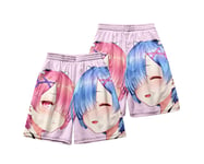 1PCS Swimming Shorts Mens Anime Ram Rem Re：Life In A Different World From Zero 3D Print Funny Hawaiian Beach Trunks Surf Gym With Pockets For Summer Beach Holiday M