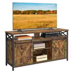 VASAGLE Meuble TV, Support pour Téléviseur Jusqu’à 65 Pouces, avec Étagères Réglables, Portes Imitation Grange, Style Rustique, Cadre en Métal, Marron Rustique et Noir LTV071B01