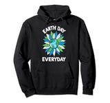 Cute Earth With Floral Earth Day 2024, Happy Earth Day Pullover Hoodie