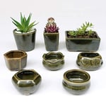 Lot de 8 pots de fleurs en forme simple pour plantes grasses charnues en céramique Petit pot de fleurs Décoration de maison/jardin/bureau Vert