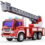 GizmoVine Gros Camion Pompier Jouet, Grand Voiture Pompiers XXL avec Échelle, Sonore et Lumineux, Realiste Maquette Véhicule, Fire Truck, Cadeau Anniversaire Enfant 3 4 5 6 7 8 Ans - Rouge