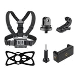 6-i-1 tillbehör för GoPro Hero med bröstrem mobilklämma etc