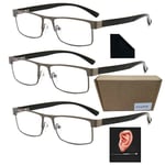 3-pack herr metall läsglasögon rektangulära läsglasögon 1,5 2,0 2,5 3,0 3,5 4,0