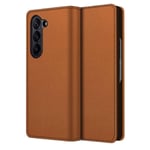 Samsung Galaxy Z Fold 5 Plånboksfodral i Äkta Läder, Cognac