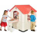 Costway - Cabane de Jardin pour Enfant - Table de Pique Nique, Maison Enfant Exterieur -Thème Burger Bar - en Plastique 164x124x132 cm Rose
