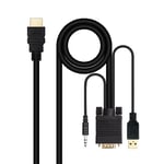 NANOCABLE 10.15.4350 – HDMI to VGA Converter Cable + Jack 3.5 + USB A, HDMI Male to VGA + Jack 3.5 + USB A Male, Black, 1.8 m