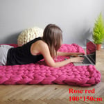 Arm Knitted Blanket Merino Wool Throw Iceland Thick Yarn Rose Red 100x150cm