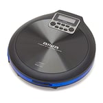 Aiwa PCD-810BL (UK) Portable Personal CD Player, Multi Format, MP3, Rechargeable Battery, 120Sec Anti-Shock Black/Blue Trim