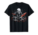 Skeleton Drummer Guy Rock And Roll Band Rock On Drum Kit T-Shirt