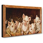 Big Box Art Prize Pigs Canvas Wall Art Framed Picture Print, 30 x 20 Inch (76 x 50 cm), Cream, Yellow, Black, Purple, Cream