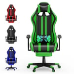 SOONTRANS Fauteuil gamer ergonomique, Chaise gaming vert avec soutien lombaire de massage et repose-pieds, Hauteur réglable