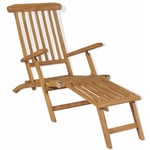 Helloshop26 - Transat chaise longue bain de soleil lit de jardin terrasse meuble d'extérieur avec repose-pied bois de teck solide - Bois