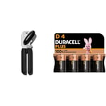 OXO Good Grips Soft Handled Tin Opener & Duracell Plus D Batteries (4 Pack) - Alkaline 1.5V - 100% Life Guaranteed