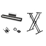 Casio CDP-S110BKC5 Fully Weighted Hammer Action Digital Piano and RockJam XX-363 Xfinity Doublebraced Pre Assembled Keyboard Stand with Locking Straps & Lessons.,Black