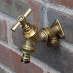 Outdoor brass garden tap with 15mm copper pipe wall/back plate+hose connector