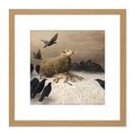 Schenck Anguish Sheep Ewe Crows Carrion Painting 8X8 Inch Square Wooden Framed Wall Art Print Picture with Mount