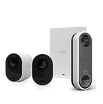 Arlo Ultra Smart Home Security Camera CCTV System and Wireless Video Doorbell bundle, 2 Camera kit, white
