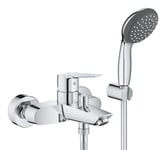 GROHE Start QuickFix – 1 Lever Bath/Shower Mixer with Shower Set (Wall-Mounted, 35 mm Ceramic Cartridge, 1 Spray Hand Shower, Hose 1.5m, Water-Saving), Easy to Fit with QuickSpanner, Chrome, 23413002