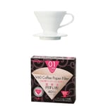Hario V60 White Ceramic Coffee Dripper 01 with Misarashi V60 Paper Filters 40 Sheets & Measuring Scoop