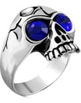 Blue Eyed Skull - Sølvfarget Stålring med CZ Stener
