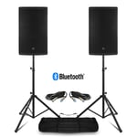 Pair Active DJ Speakers PA Pro Bi-Amp Disco System Bluetooth 15" 2800W + STANDS
