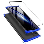 JOYTAG Compatible For Samsung A71 4G case, Tempered glass film 360 degrees ultra thin Matte All-inclusive Protection 3 in 1 PC Phone case cover- Blue black
