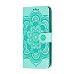 HAOTIAN Case for Samsung Galaxy S20 FE 4G/5G Wallet Cover, Pretty Retro Embossed Mandala Pattern Design PU Leather Flip Case, Samsung Galaxy S20 FE 4G/5G Shockproof Phone Cover, Green