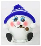 Dekohelden24 Incense Figure Snowball with Light Blue/White Knitted Hat, wood, lightblue, 10 cm